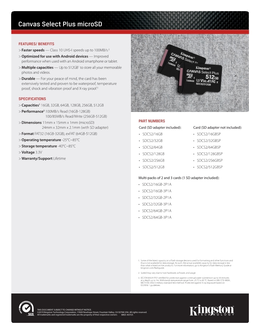 Kingston Micro SD Card Memory Card 128GB 32GB 64GB 256GB Guaranteed GENUINE Kingston memories for your devices.