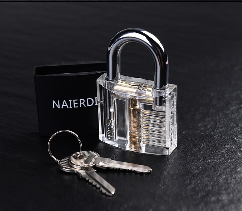 NAIERDI Locksmith Hand Tools Supplies Lock Pick Set Transparent Visible Practice Padlock With Broken Key Removing Hooks Hardware
