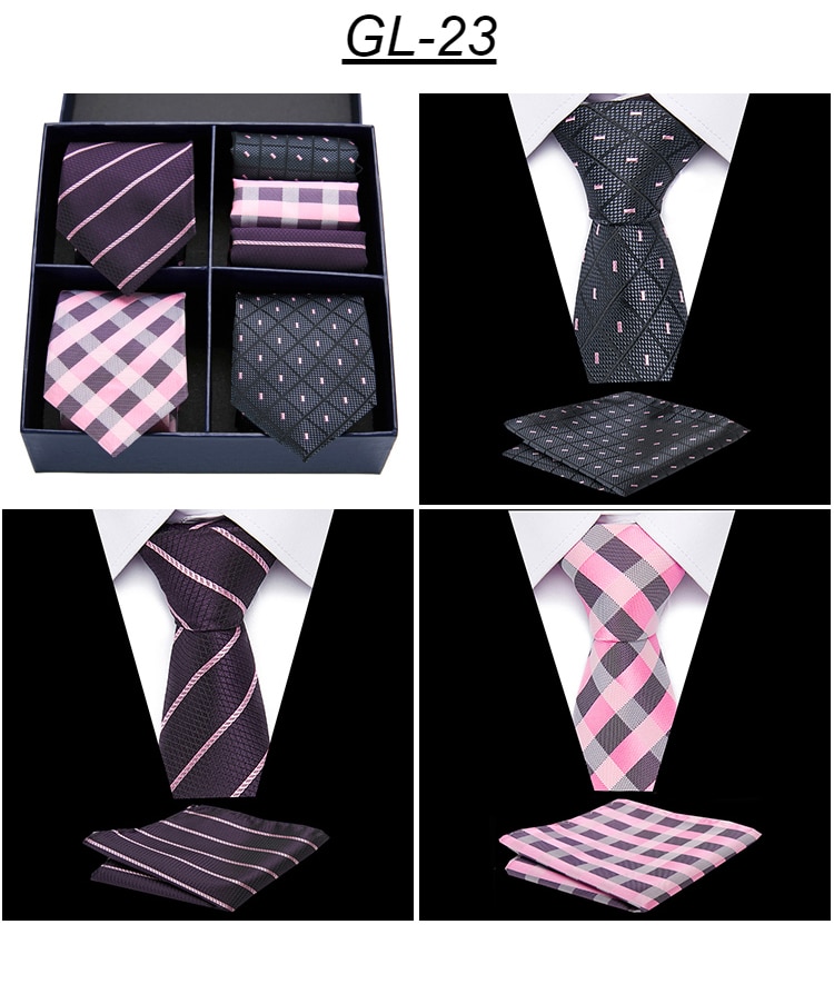 Gift box Pack Mens Tie Skinny Pink palid 100% Silk Classic Jacquard Woven Extra long Tie Hanky Set For Men Formal Wedding Party